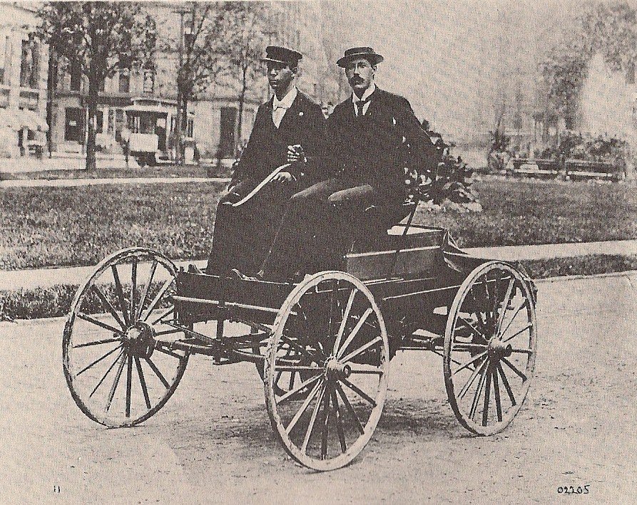 Charles Brady King at the tiller of his car in Detroit, March 1896