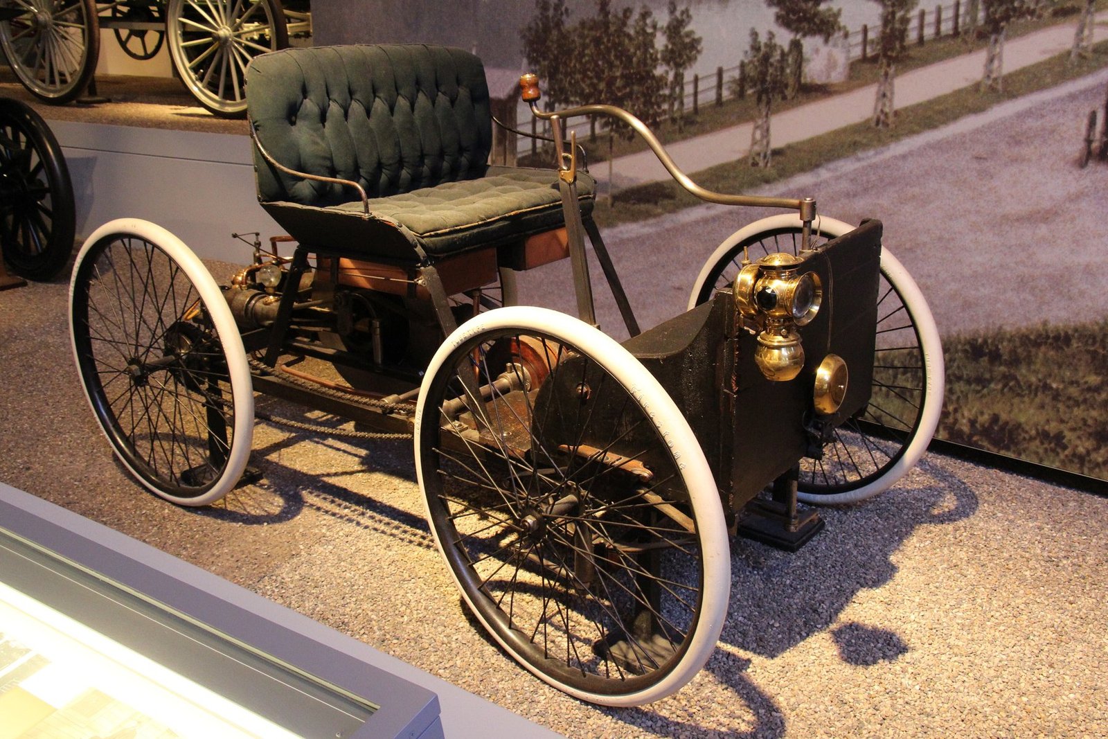 The 1896 Ford Quadricycle on display at the Henry Ford Museum